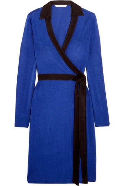 Diane Von Furstenberg Woman Jeannae Two-tone Stretch-knit Wrap Dress Cobalt Blue