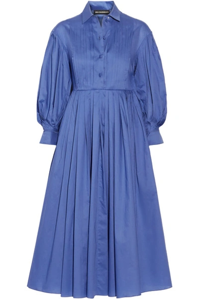 Vika Gazinskaya Woman Pintucked Pleated Cotton-poplin Midi Dress Blue