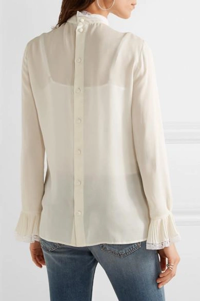 Shop Gucci Ruffled Lace-trimmed Silk-georgette Blouse In Ivory