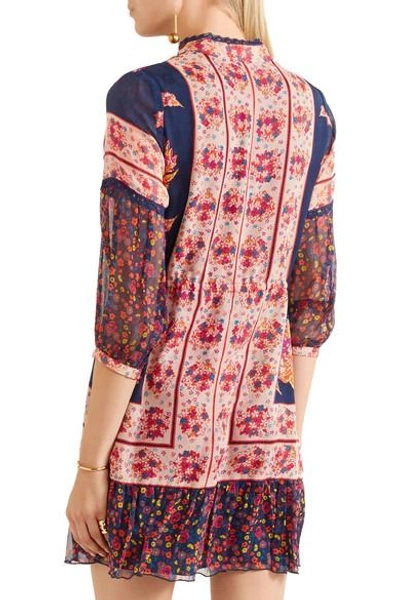 Shop Anna Sui Printed Silk-jacquard And Silk-crepon Mini Dress