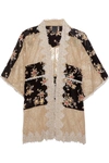 ANNA SUI Lace-paneled printed silk crepe de chine jacket