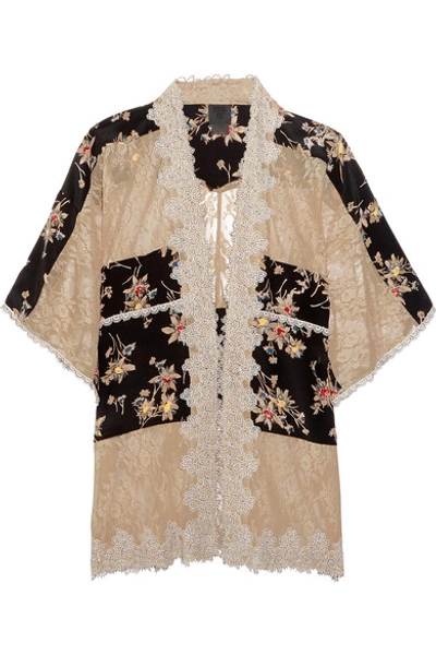 Anna Sui Lace-paneled Printed Silk Crepe De Chine Jacket