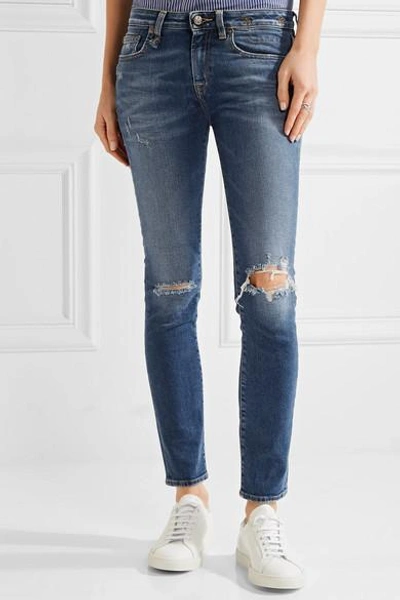 R13 Kate Distressed Low rise Skinny Jeans In Mid Denim ModeSens