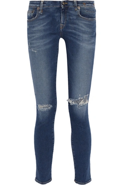 R13 Kate Distressed Low-rise Skinny Jeans In Mid Denim