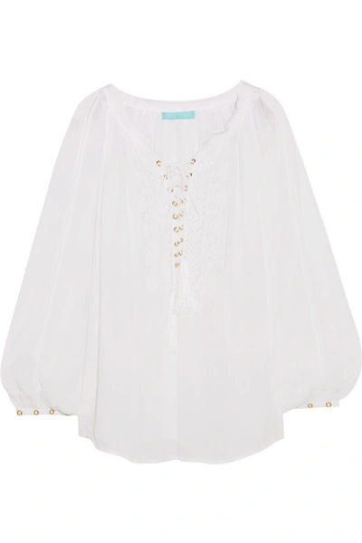 Melissa Odabash Alessandra Embroidered Voile Blouse In White