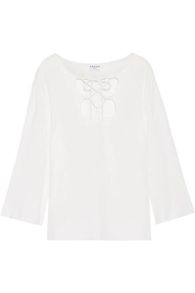 Shop Frame Mirrored Lace-up Crepe Top In White
