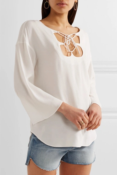 Shop Frame Mirrored Lace-up Crepe Top In White