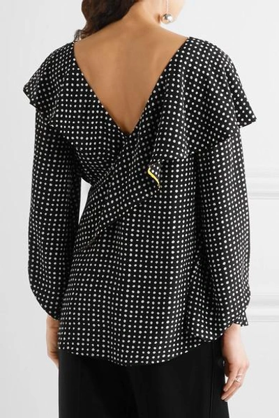 Shop Diane Von Furstenberg Ruffled Polka-dot Silk Crepe De Chine Wrap Top In Black