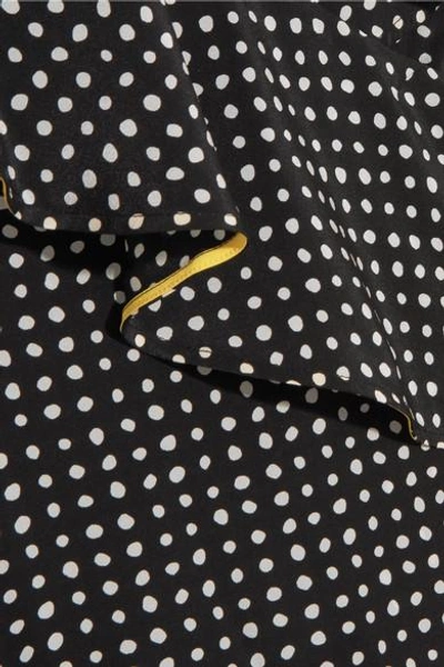 Shop Diane Von Furstenberg Ruffled Polka-dot Silk Crepe De Chine Wrap Top In Black