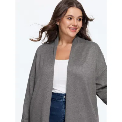 Bloomchic Solid Lapel Collar Open Front Cardigan In Gray