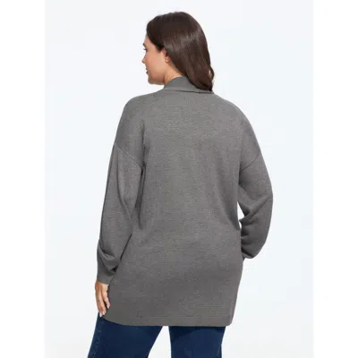 Bloomchic Solid Lapel Collar Open Front Cardigan In Gray
