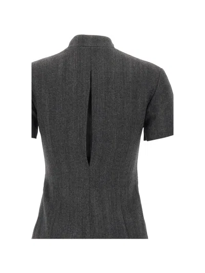 Coperni Herringbone-pattern Asymmetrical-closure Mini Dress In Black