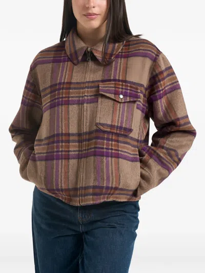 Woolrich Check-pattern Zip-up Jacket In Brown
