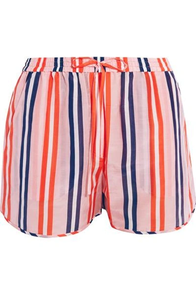 Shop Diane Von Furstenberg Striped Cotton And Silk-blend Shorts In Pastel Orange