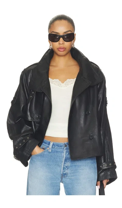 Gestuz Avic Leather Jacket In Black