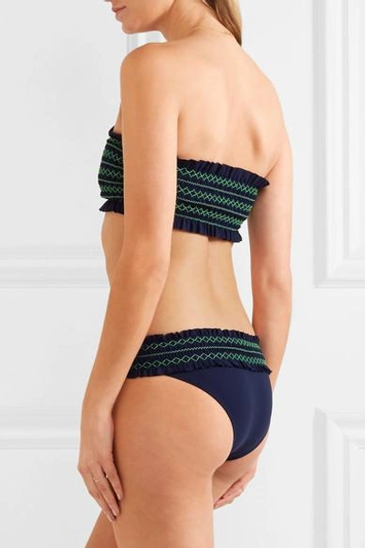 Shop Tory Burch Costa Smocked Bandeau Bikini In Navy