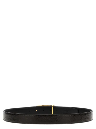Tom Ford Python-print Leather Reversible Belt In Black