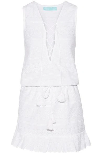 Shop Melissa Odabash Layla Lace-up Embroidered Cotton-poplin Mini Dress In White