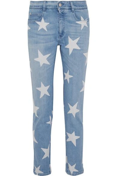 Shop Stella Mccartney The Skinny Printed Boyfriend Jeans In Light Denim