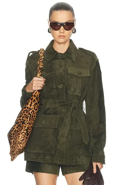Aexae Lamb Leather Suede Mid Jacket In Green