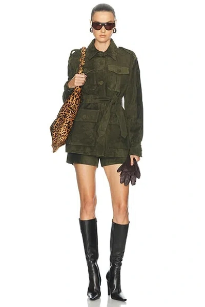 Aexae Lamb Leather Suede Mid Jacket In Green