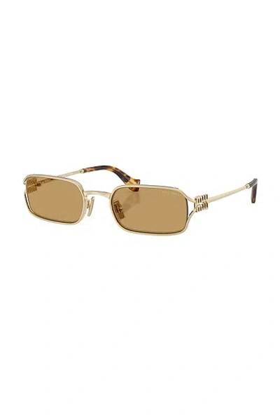 Miu Miu Rectangular Sunglasses In Gold