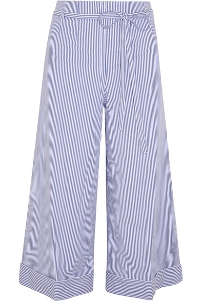 Jcrew Woman Banada Striped Stretch-cotton Wide-leg Pants Blue