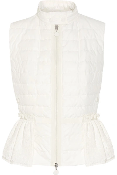 Shop Moncler - Valensole Paneled Quilted Cotton And Broderie Anglaise Down Gilet - Off-white