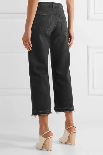 Shop Simon Miller W005 Bora Cropped Frayed Mid-rise Wide-leg Jeans In Black