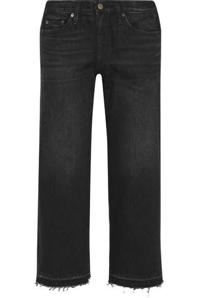 Shop Simon Miller W005 Bora Cropped Frayed Mid-rise Wide-leg Jeans In Black