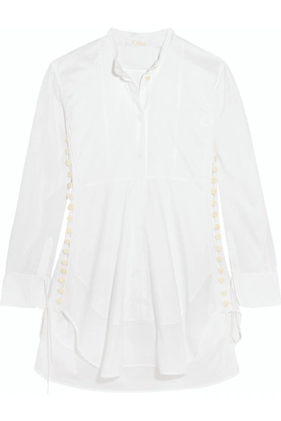 Chloé Light Cotton Voile Button Detail Shirt Dress In White. In Milk