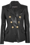 Balmain Black Double-breasted Jacket With Gold-colored Branded Buttons In Soft Leather Woman In Black