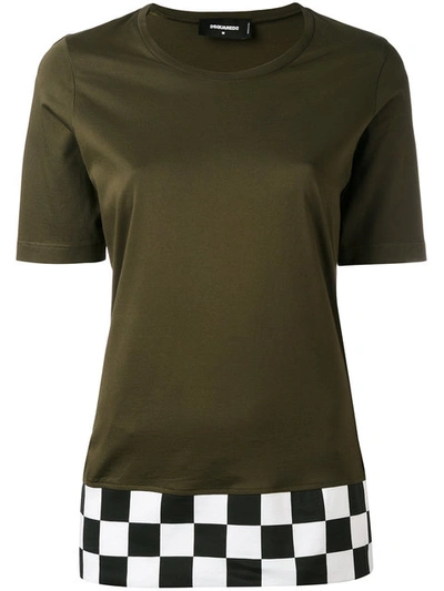 Dsquared2 Checkered Hem Cotton Tee In Green