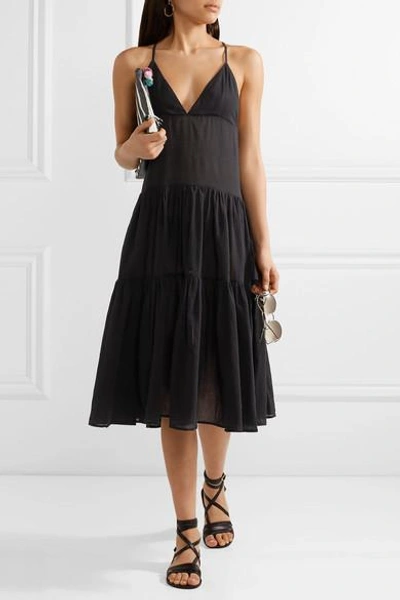 Shop Mara Hoffman Tiered Organic Cotton-gauze Midi Dress In Black