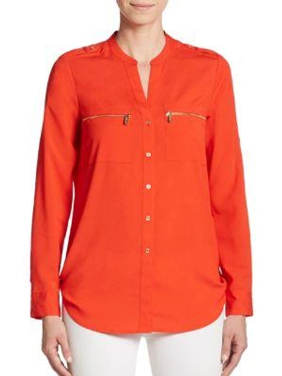 Calvin Klein Collection Rolled-up Sleeves Blouse In Tango Red