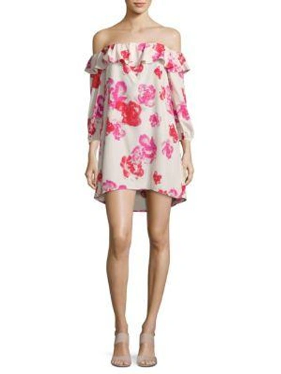 Amanda Uprichard Rose-print Off-the-shoulder Dress In Pink Multi