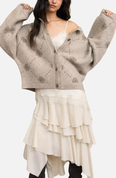 Blu Pepper Jacquard Cardigan In Brown