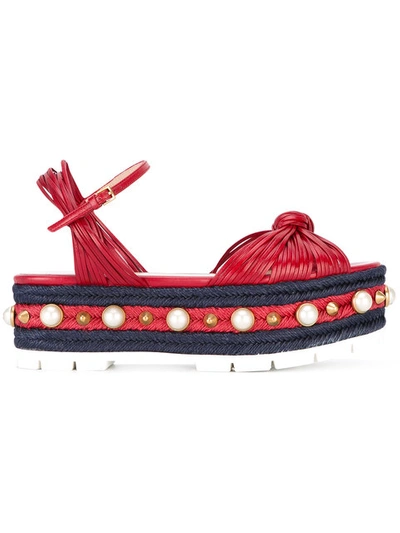 Gucci Women's Leather Knotted Platform Espadrille Sandals In Red