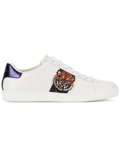 marionet Mark eeuw Gucci White/red/blue Tiger Embroidery Ace Leather Sneakers | ModeSens