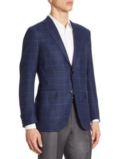 Shop Ermenegildo Zegna Two-tone Plaid Wool Blazer In Navy