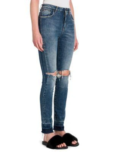 Shop Dolce & Gabbana Distressed Skinny Jeans In Medium Blue Denim