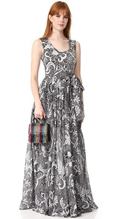 Shop Diane Von Furstenberg Floor Length Pleated Dress In Serret Black
