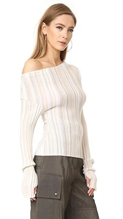 Shop Jacquemus Ribbed Long Sleeve Sweater In Beige