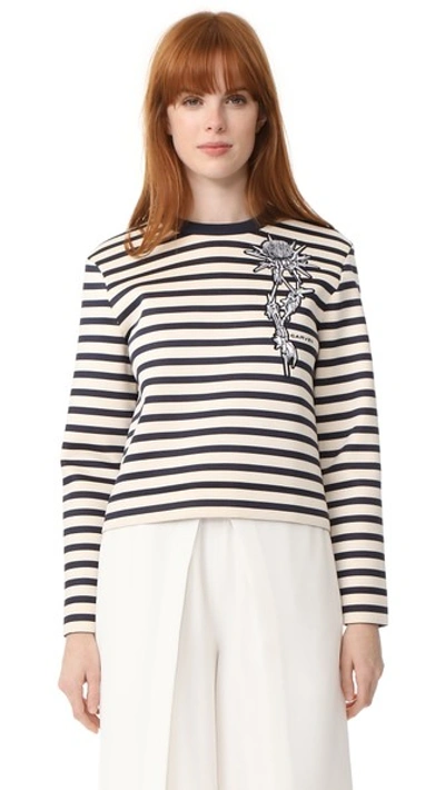 Shop Carven Long Sleeve Striped Sweatshirt In Ivoire/marine Fonce