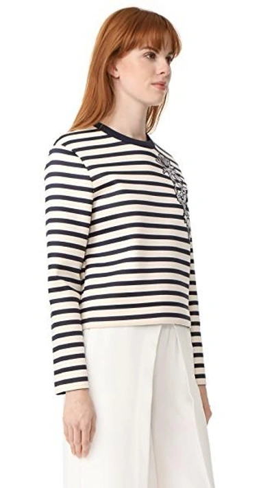 Shop Carven Long Sleeve Striped Sweatshirt In Ivoire/marine Fonce