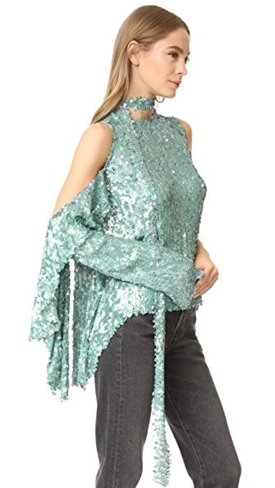 Shop Magda Butrym Sequin Blouse In Green/silver