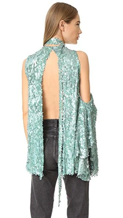 Shop Magda Butrym Sequin Blouse In Green/silver