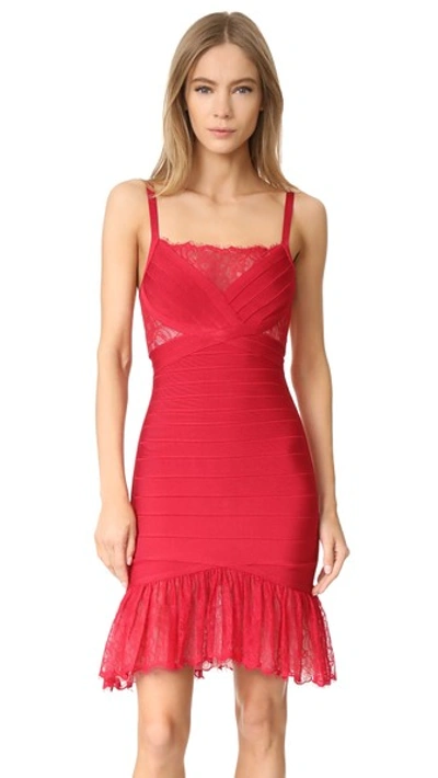 Herve Leger Addison Vintage Lace Bandage Dress In Lipstick Red | ModeSens