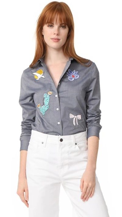 Maison Kitsuné Embroidered Baby Collar Shirt In Navy