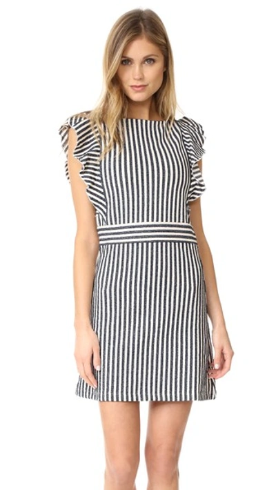 Maison Kitsuné Striped Loop Dress In Ecru Navy